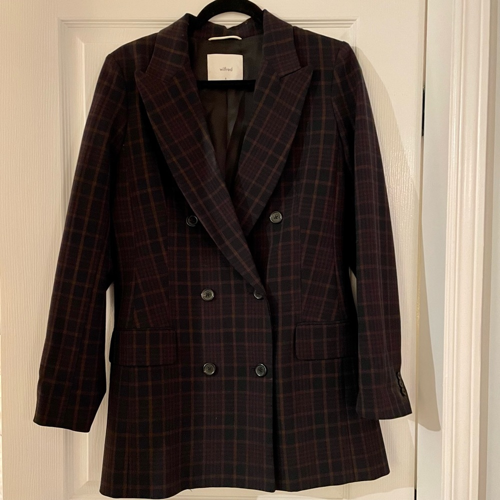 Wilfred Margaux Plaid Double-Breasted Blazer - Navy and Brown